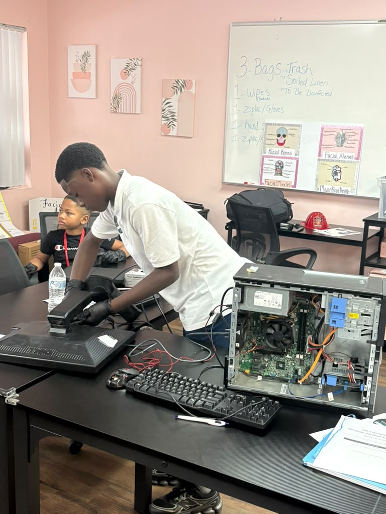 Students discussing innovative technology business ideas and practical client support concepts
